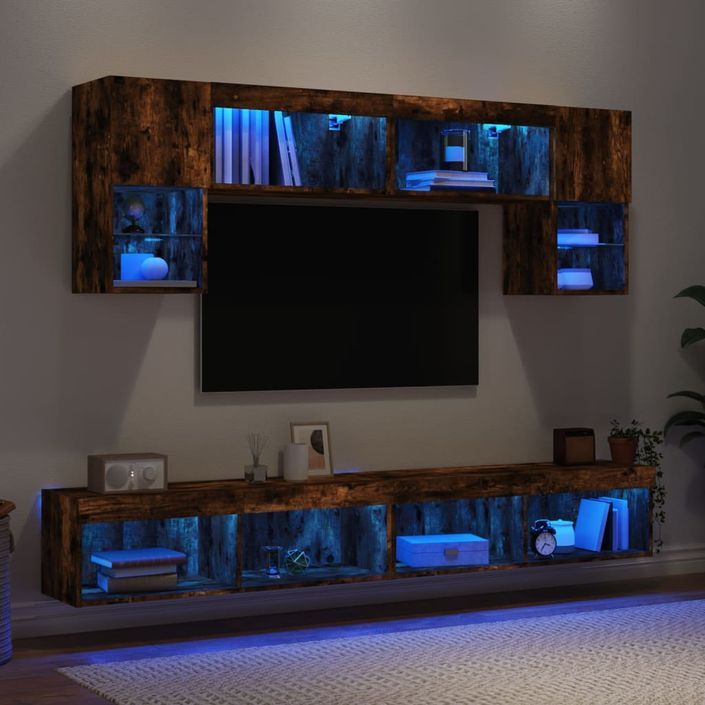 Unités murales TV avec LED 6 pcs chêne fumé bois d'ingénierie - Photo n°4