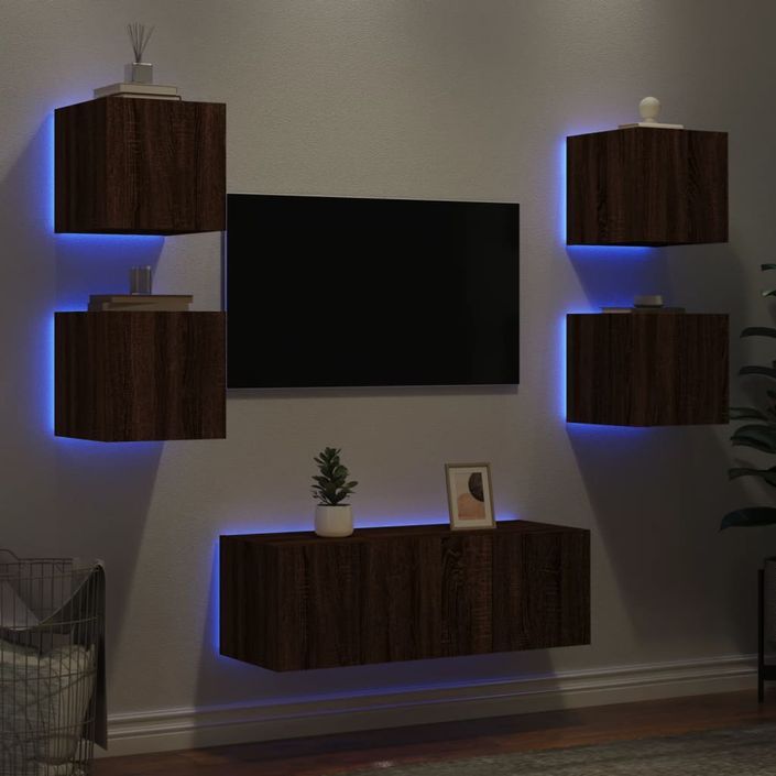 Unités murales TV avec LED 6 pcs chêne marron bois d'ingénierie - Photo n°4