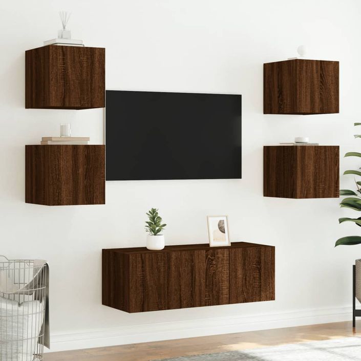 Unités murales TV avec LED 6 pcs chêne marron bois d'ingénierie - Photo n°5