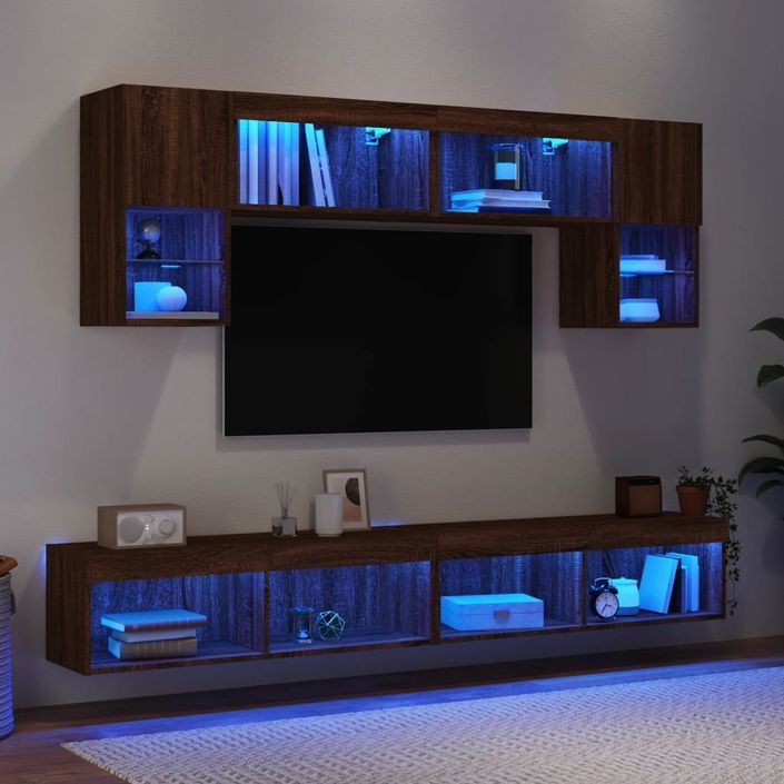 Unités murales TV avec LED 6 pcs chêne marron bois d'ingénierie - Photo n°4