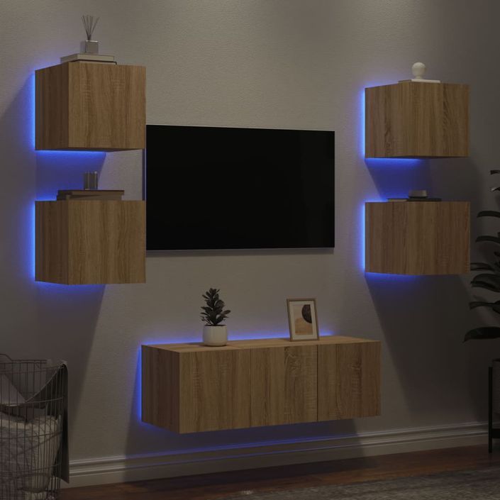 Unités murales TV avec LED 6 pcs chêne sonoma bois d'ingénierie - Photo n°4