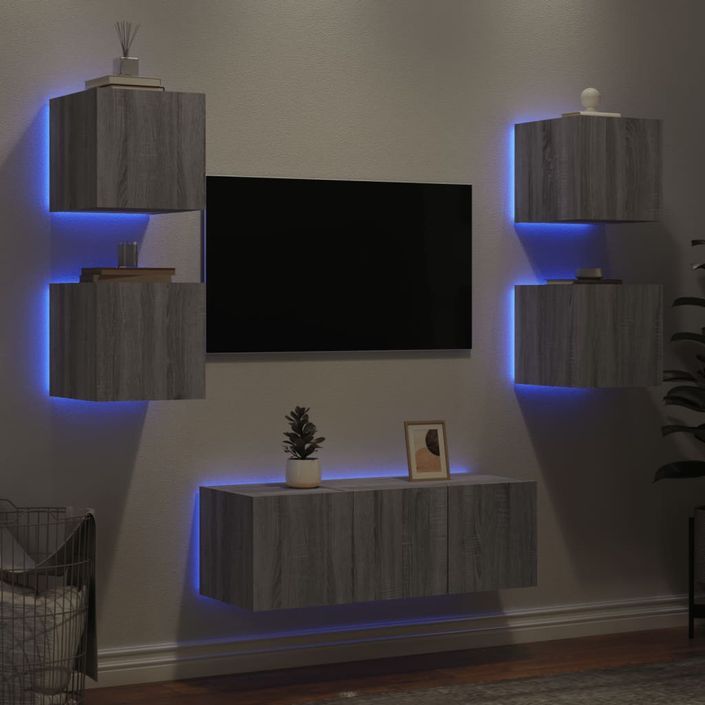 Unités murales TV avec LED 6 pcs gris sonoma bois d'ingénierie - Photo n°4