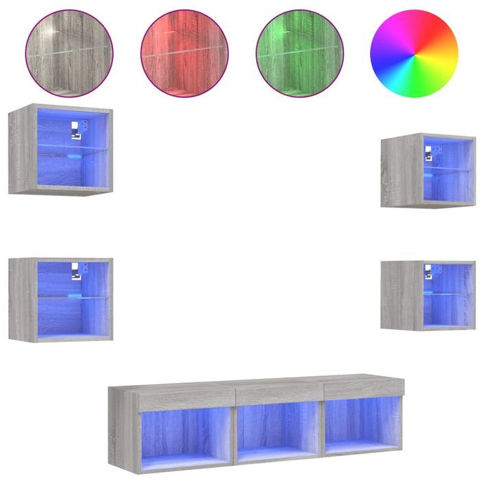 Unités murales TV avec LED 7 pcs gris sonoma bois d'ingénierie - Photo n°2