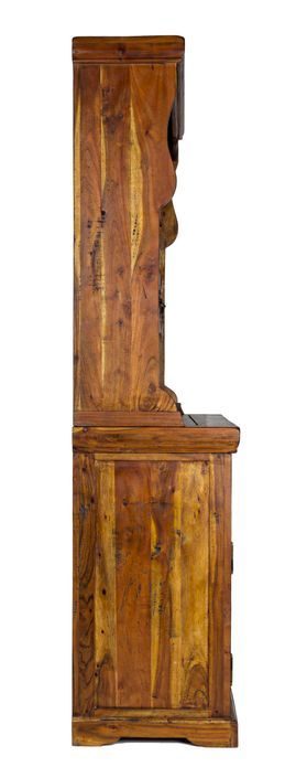 Vaisselier 5 tiroirs 2 portes en bois d'acacia massif finition rustique marron Kastela 107 cm - Photo n°5