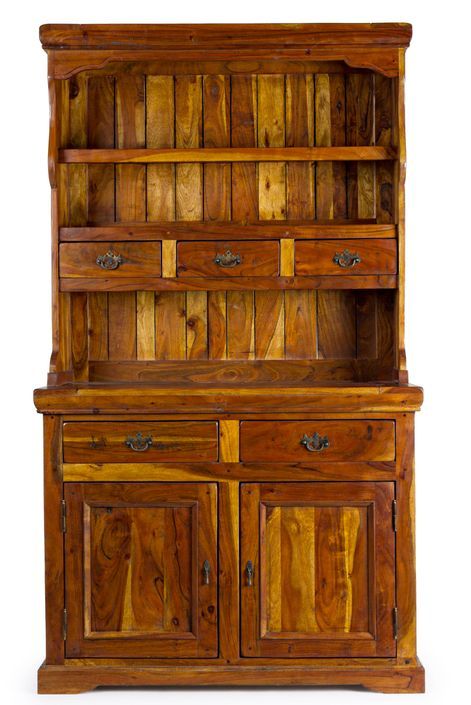 Vaisselier 5 tiroirs 2 portes en bois d'acacia massif finition rustique marron Kastela 107 cm - Photo n°1