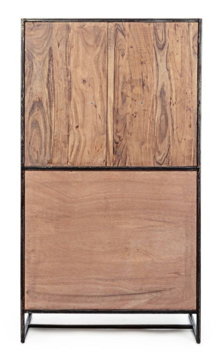 Vaisselier en bois clair d'acacia vernis mat et acier noir Makune 90 cm - Photo n°5