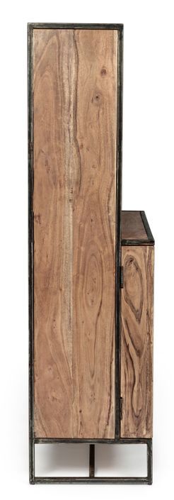 Vaisselier en bois clair d'acacia vernis mat et acier noir Makune 90 cm - Photo n°6