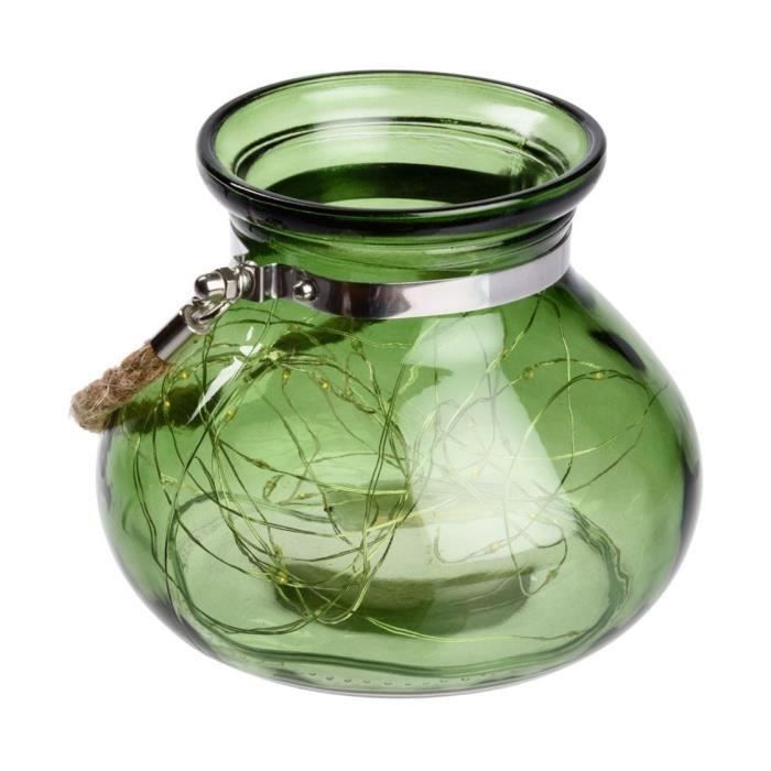 Vase en verre Vert jade - 40 MicroLED lumiere fixe - Blanc chaud - Photo n°1