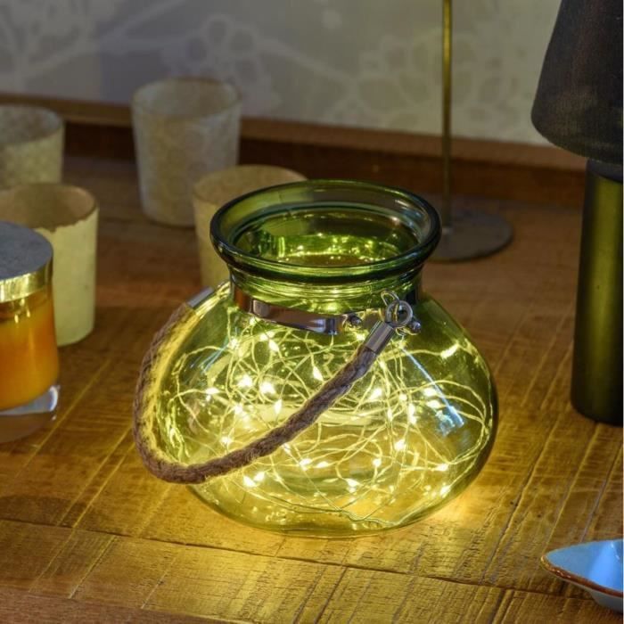 Vase en verre Vert jade - 40 MicroLED lumiere fixe - Blanc chaud - Photo n°3