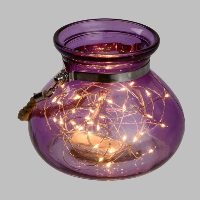 Vase en verre Violet - 40 MicroLED lumiere fixe - Blanc chaud - Photo n°2