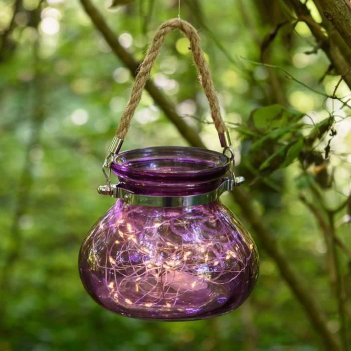 Vase en verre Violet - 40 MicroLED lumiere fixe - Blanc chaud - Photo n°3