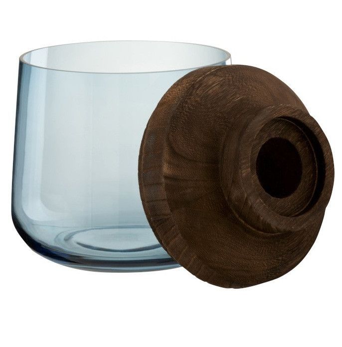 Vase verre bleu et bois foncé Neela H 25 cm - Photo n°2