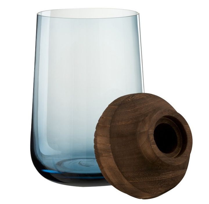 Vase verre bleu et bois foncé Neela H 33 cm - Photo n°2