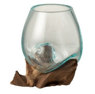 Vase verre et pied bois recyclé Azura H 13 cm - Photo n°1