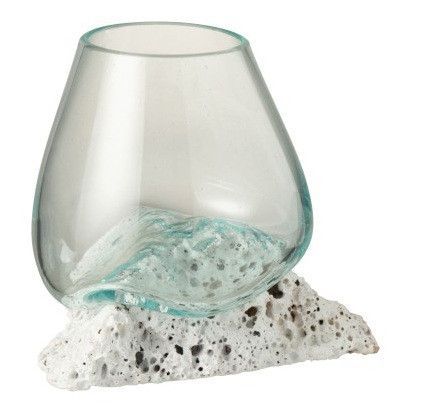 Vase verre et pied pierre blanche Marino 15 cm - Photo n°1