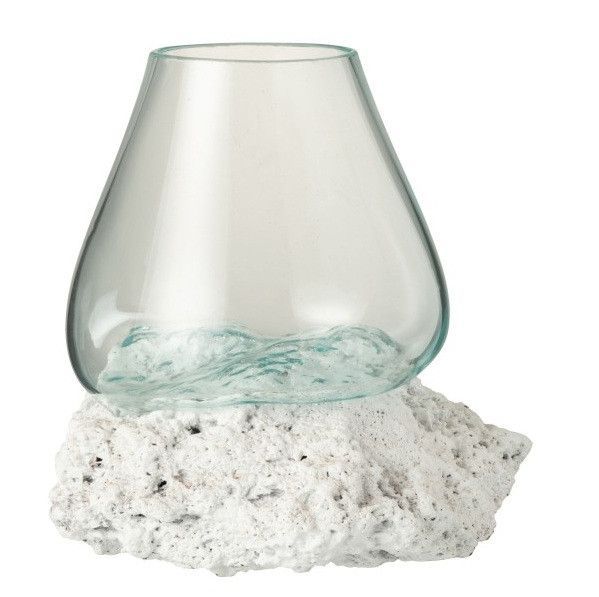 Vase verre transparent et pied pierre blanche Marino - Photo n°1