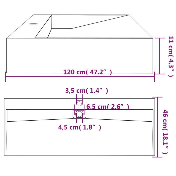 Vasque 120x46x11 cm fonte minérale/marbre anthracite - Photo n°9