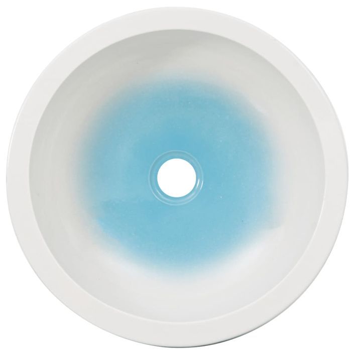 Vasque à poser blanc et bleu rond Φ41x14 cm céramique - Photo n°4