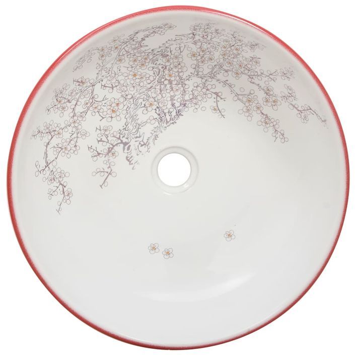 Vasque à poser blanc et rouge rond Φ41x14 cm céramique - Photo n°4