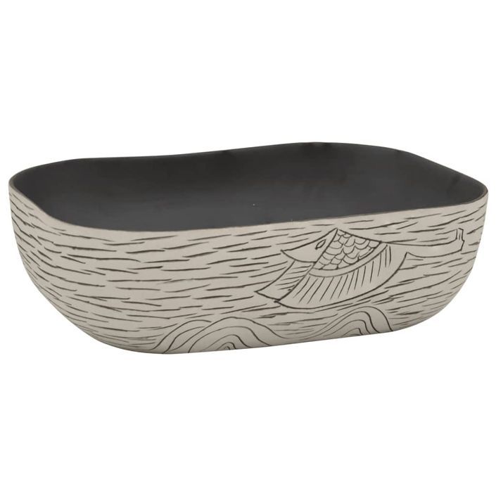 Vasque à poser gris/noir rectangulaire 48x37,5x13,5cm céramique - Photo n°2