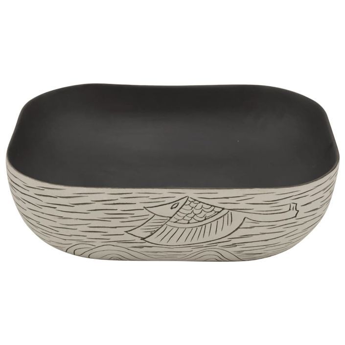 Vasque à poser gris/noir rectangulaire 48x37,5x13,5cm céramique - Photo n°4