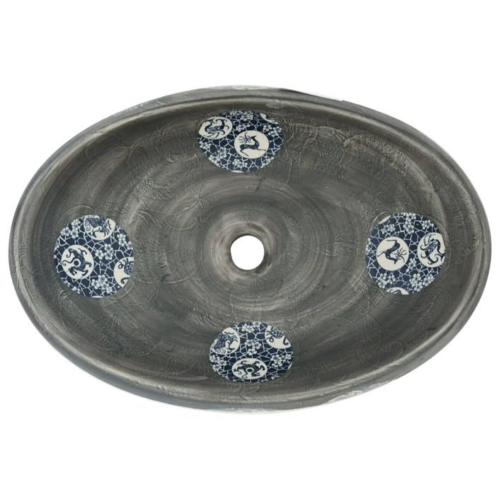 Vasque à poser gris ovale 59x40x15 cm céramique - Photo n°6