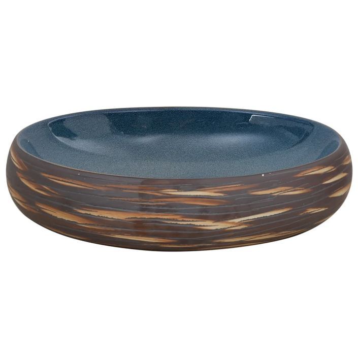 Vasque à poser marron et bleu ovale 59x40x15 cm céramique - Photo n°4
