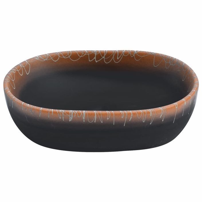 Vasque à poser noir et orange ovale 47x33x13 cm céramique - Photo n°4