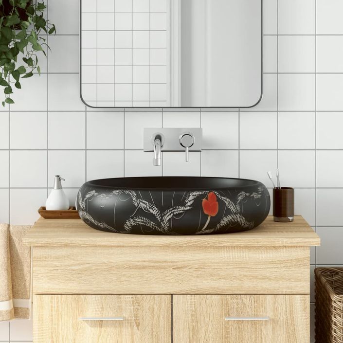 Vasque à poser noir ovale 59x40x15 cm céramique - Photo n°1