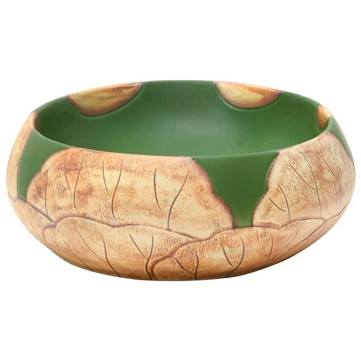 Vasque à poser vert et marron ovale 59x40x15 cm céramique - Photo n°5