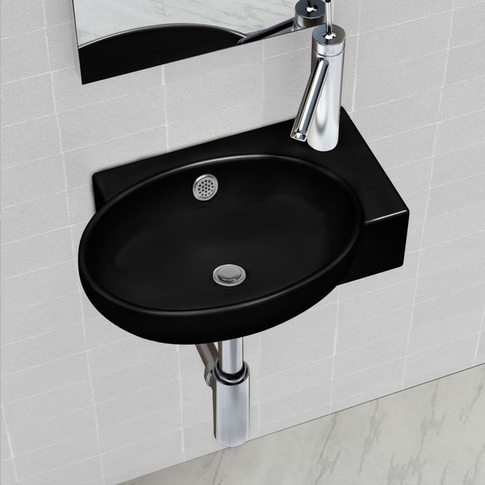Vasque à trou de trop-plein robinet céramique pour salle de bain Noir - Photo n°2