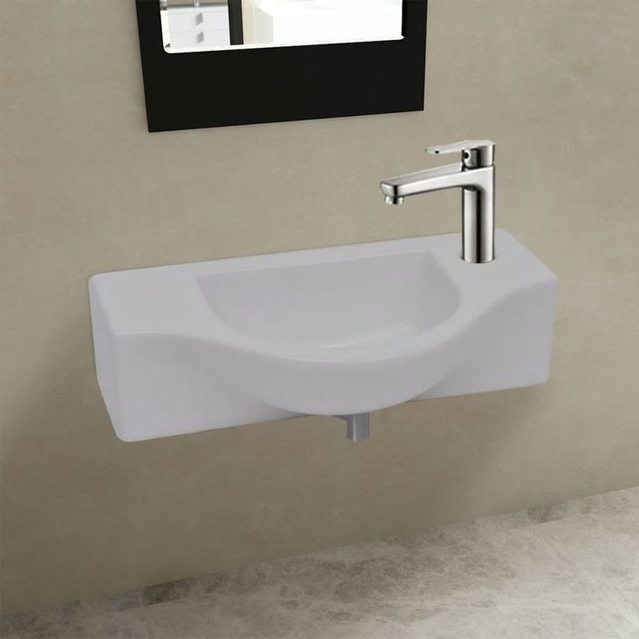 Vasque à trou pour robinet céramique Blanc pour salle de bain - Photo n°2