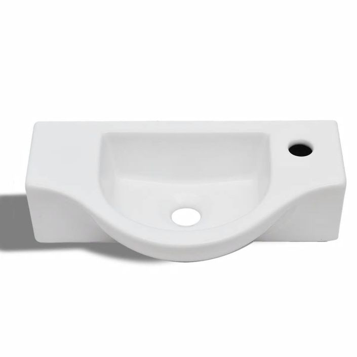 Vasque à trou pour robinet céramique Blanc pour salle de bain - Photo n°3