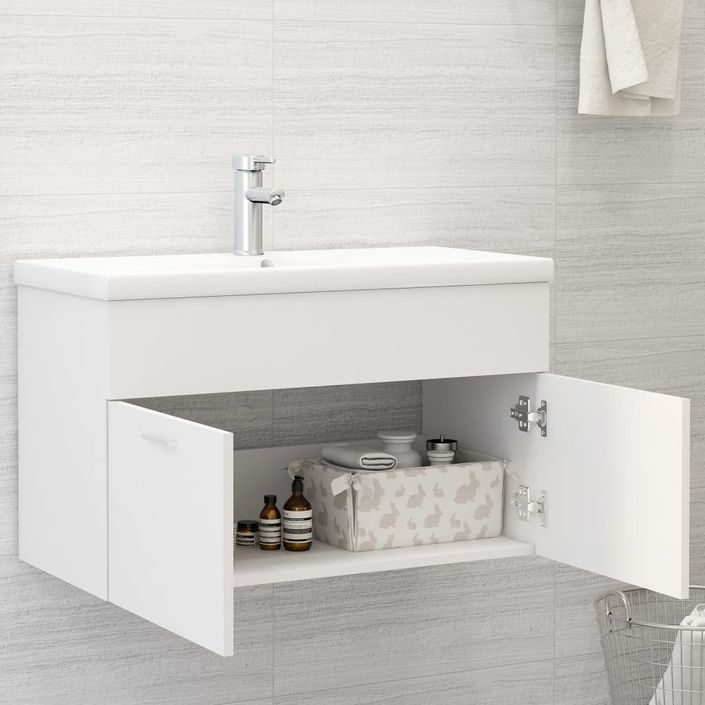 Vasque avec lavabo intégré 80 cm Blanc - Photo n°3