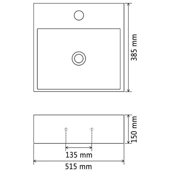 Vasque avec trou de robinet en céramique Blanc 51,5x38,5x15 cm - Photo n°6