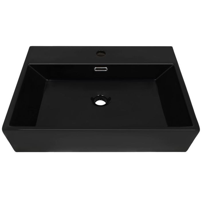 Vasque avec trou de robinet en céramique Noir 76x42,5x14,5 cm - Photo n°3