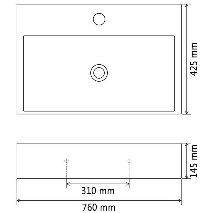 Vasque avec trou de robinet en céramique Noir 76x42,5x14,5 cm - Photo n°5