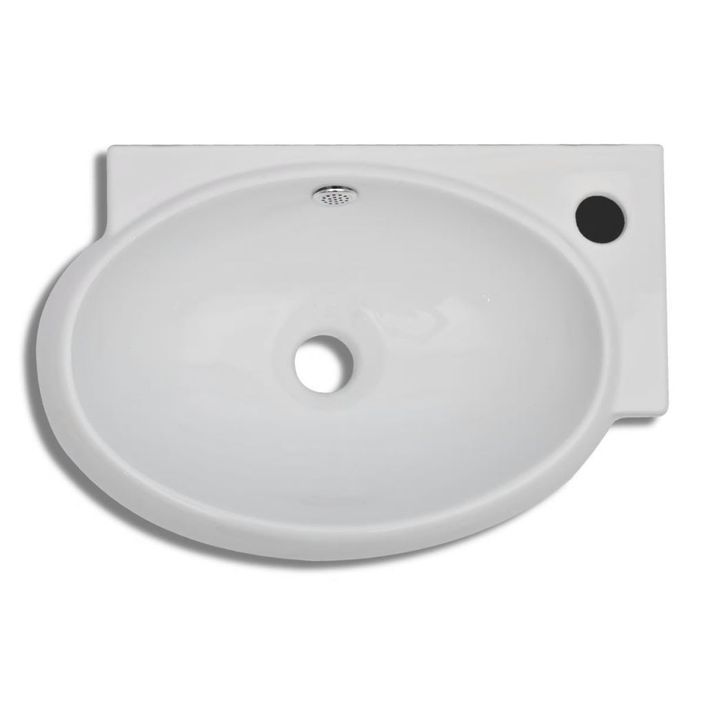 Vasque de salle de bains céramique blanc avec trou de trop-plein - Photo n°4
