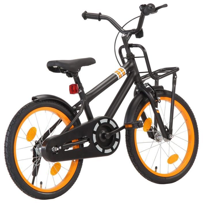 Vélo d'enfant avec porte-bagages avant 18 pouces Noir et orange - Photo n°1