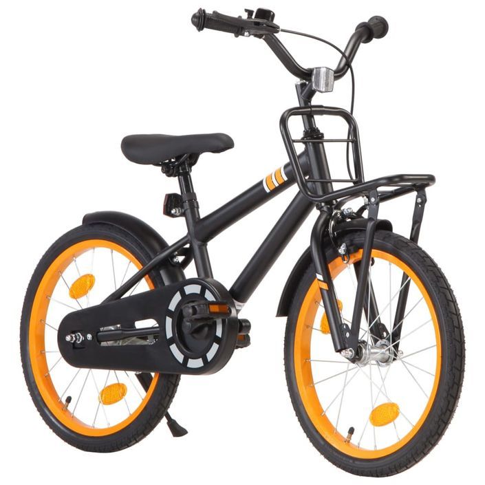 Vélo d'enfant avec porte-bagages avant 18 pouces Noir et orange - Photo n°3