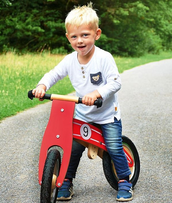 Vélo draisienne enfant bouleau massif clair et rouge Nico - Photo n°2
