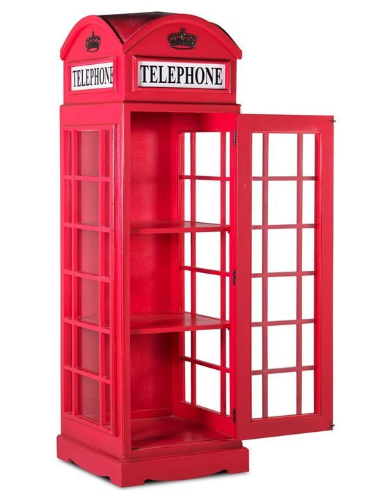 Vitrine cabine téléphonique London en bois rouge 60x185 cm - Photo n°2