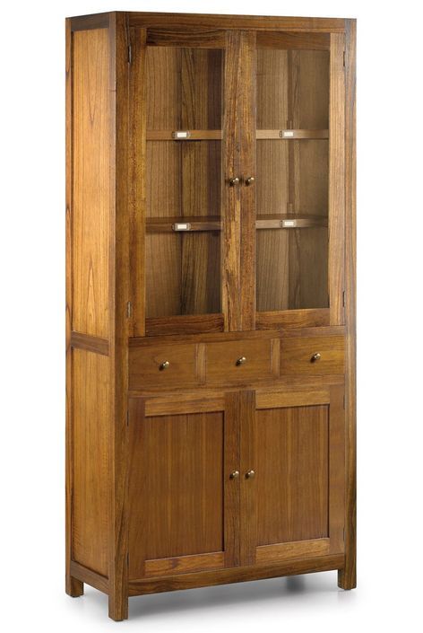 Vitrine en bois massif de Mindy 4 portes 3 tiroirs Orka 120 cm - Photo n°1