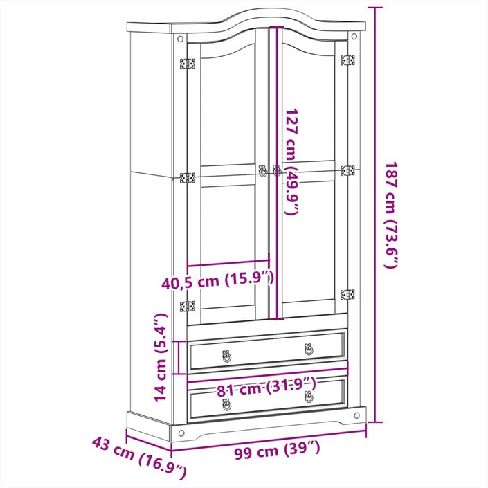 Vitrine en verre Corona 99x43x187 cm bois massif de pin - Photo n°9