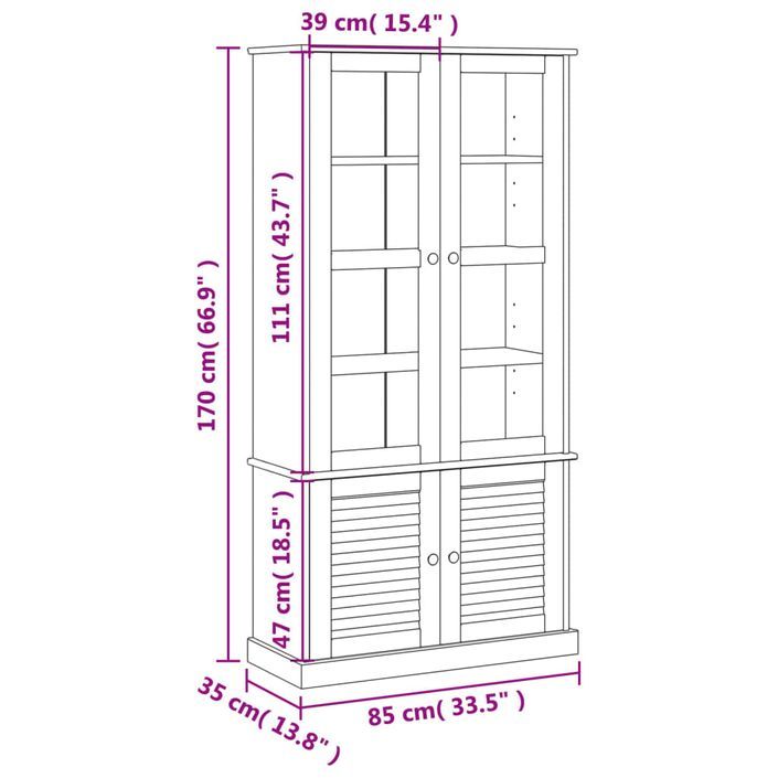 Vitrine en verre VIGO 85x35x170 cm bois massif de pin - Photo n°9