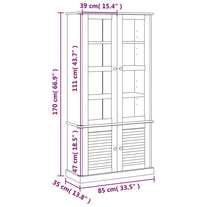 Vitrine en verre VIGO blanc 85x35x170 cm bois massif de pin - Photo n°9