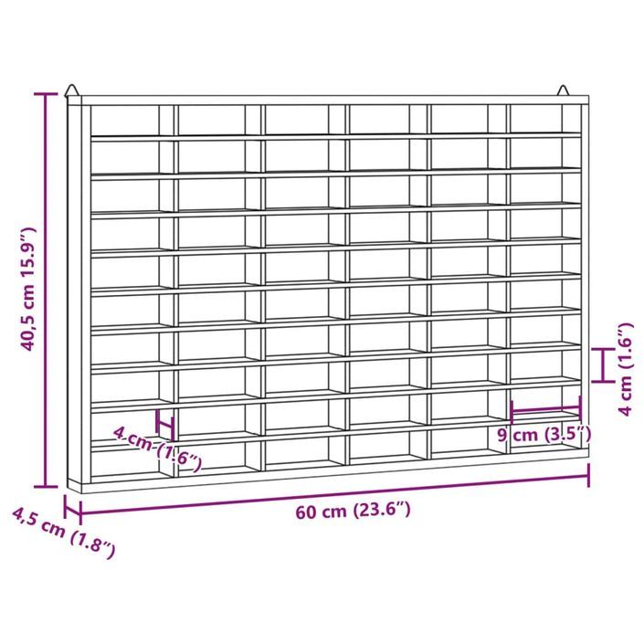 Vitrine murale avec 60 compartiments 60x4,5x40,5 cm - Photo n°9