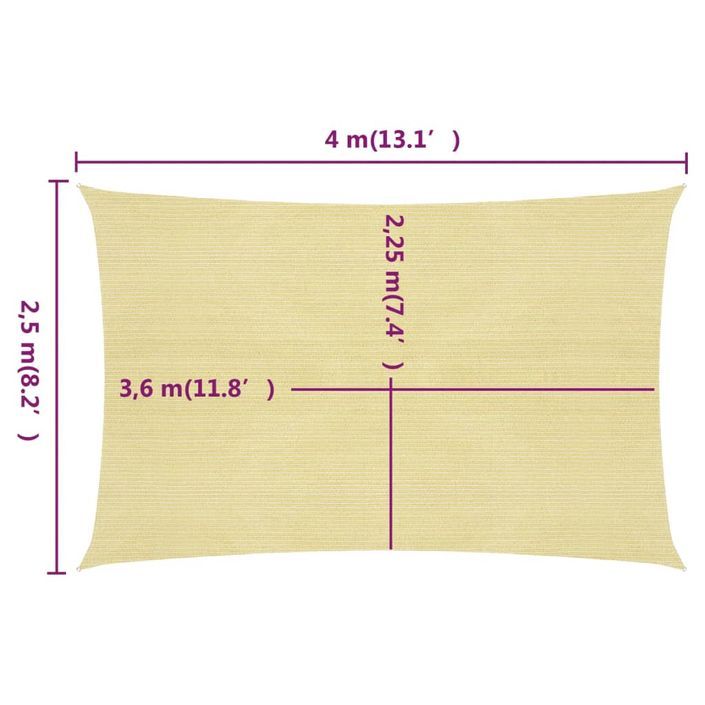 Voile d'ombrage 160 g/m² Beige 2,5x4 m PEHD - Photo n°6