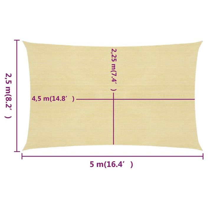 Voile d'ombrage 160 g/m² Beige 2,5x5 m PEHD - Photo n°6