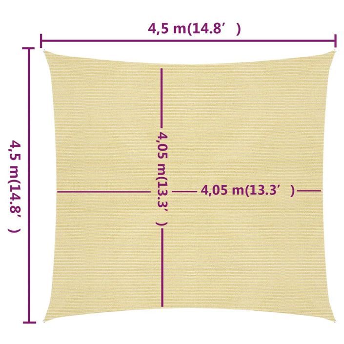 Voile d'ombrage 160 g/m² Beige 4,5x4,5 m PEHD - Photo n°6